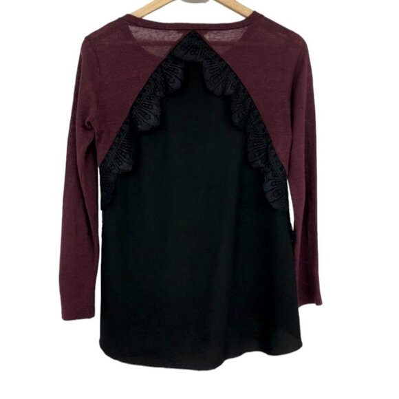 Sandro Paris Burgundy Black crochet lace detailing long sleeve t-shirt SP - Picture 3 of 15